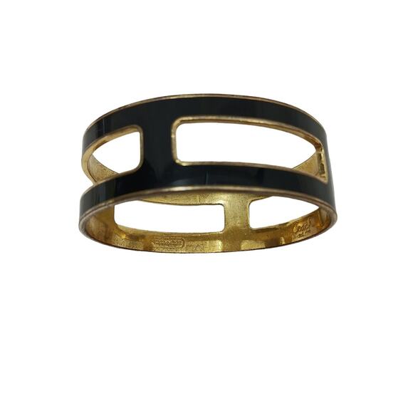 Y2K COACH Cuff Bracelet S/M BLACK GOLD Square Cut Out Modern Designer Rare VNTG - Picture 2 of 14